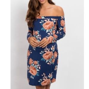 Pink blush off the shoulder maternity dress